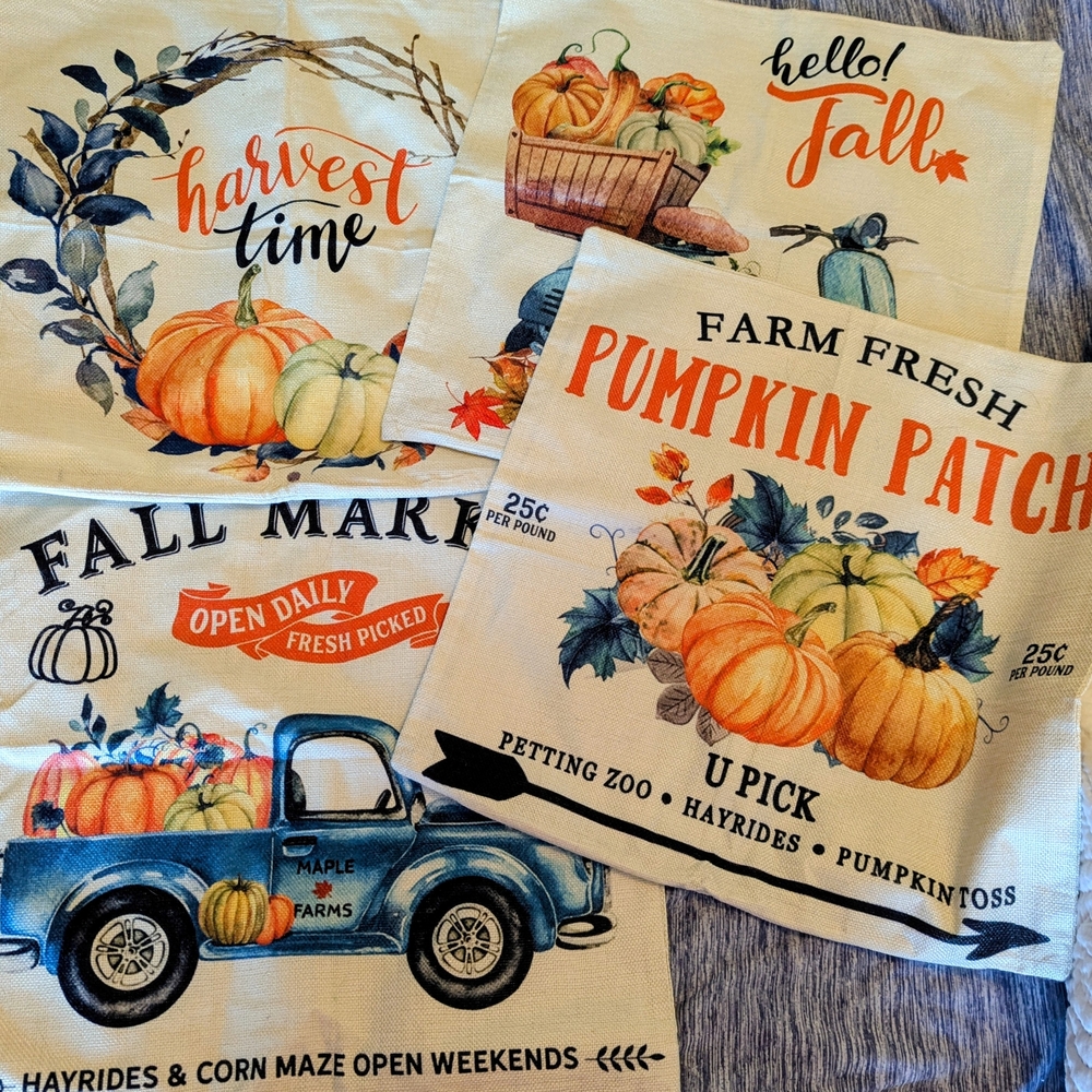 Autumn Harvest Pumpkin Patch Tea Towels
